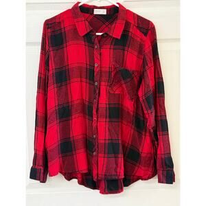 Maurices Red & Black Plaid Button Down Tunic Shirt | Size XL